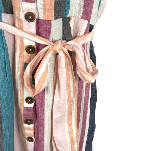 J. Crew Button Up Midi Dress In Mixed Stripe Size 10 Linen Tie Waist NWT DR-1176 - Picture 4 of 12